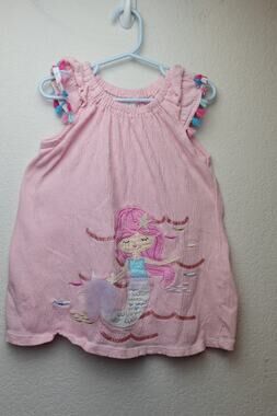 Mudpie Pink Mermaid Applique Ruffle Sleeve Top - Size 5